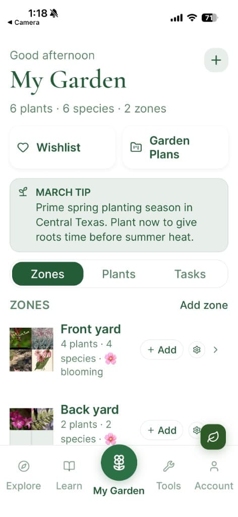 Pollinator Patch app - My Garden view showing your native plant plan